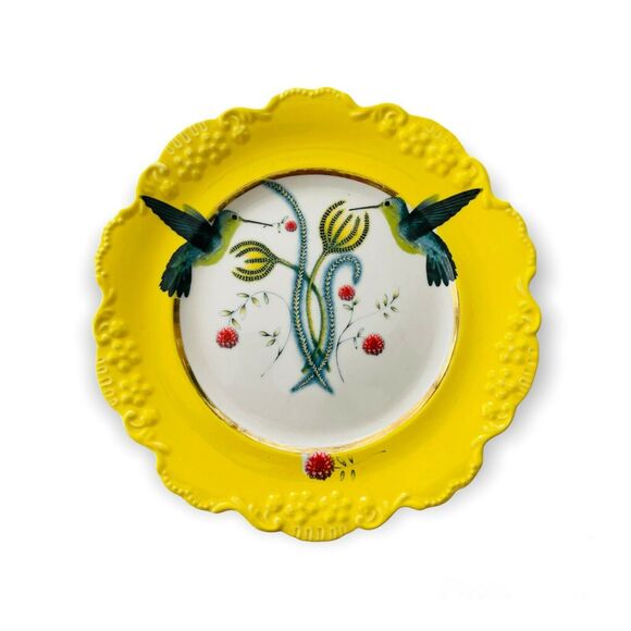 Anthropologie Lou Rota HUMMINGBIRD Dessert Plate 9" Yellow Nature Table RARE - Picture 1 of 9